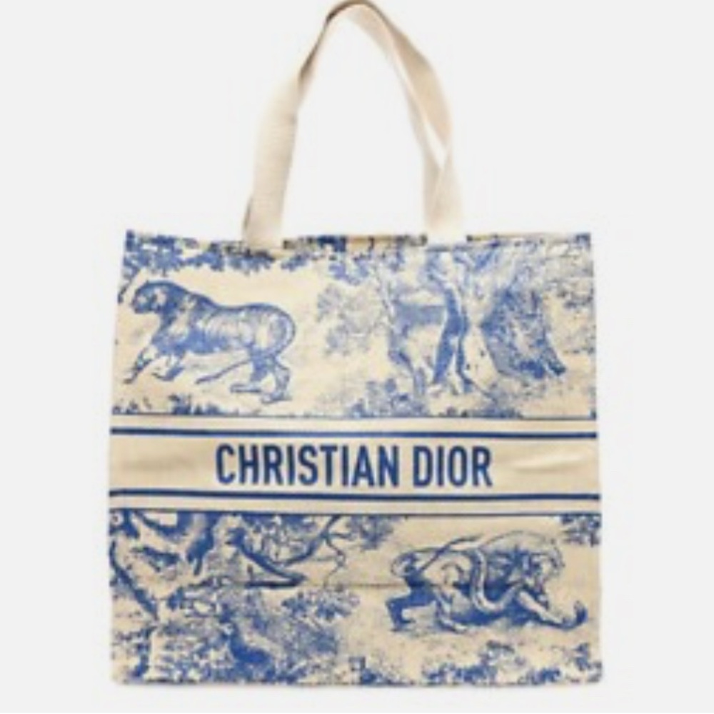 Dior Blue and Cream Raffia Dioriviera Tote Bag GWP